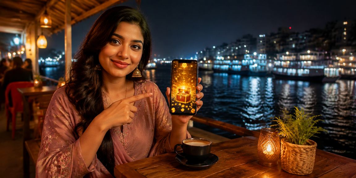 ঢাকায় বাংলাদেশি মডেল মোবাইল স্ক্রিনে s32 ক্যাসিনো গেম উপভোগ করছেন
